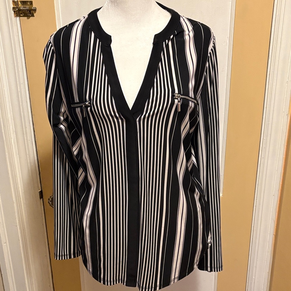 INC International Concepts Black and White Striped Blouse